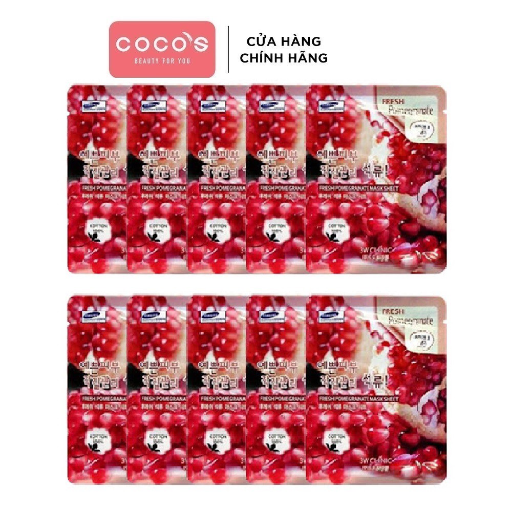 Combo 10 Mặt nạ dưỡng trắng da chống lão hóa chiết xuất lựu 3W Clinic Fresh Pomegranate Mask Sheet 23g x 10