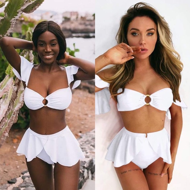 [BKN607] &lt;ÂU&gt; SET BIKINI CÁNH TIÊN KÈM VÁY QUÂY ĐEN/ĐỎ/TRẮNG (CẠP CAO)
