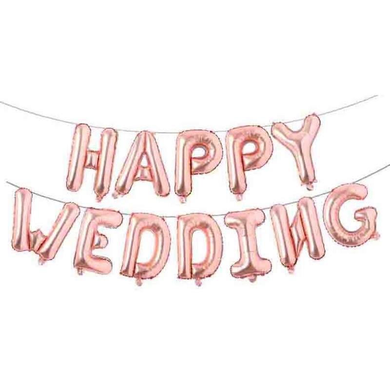 ( chính hãng dày loại 1) bóng chữ happy wedding- bóng trang trí phòng cưới