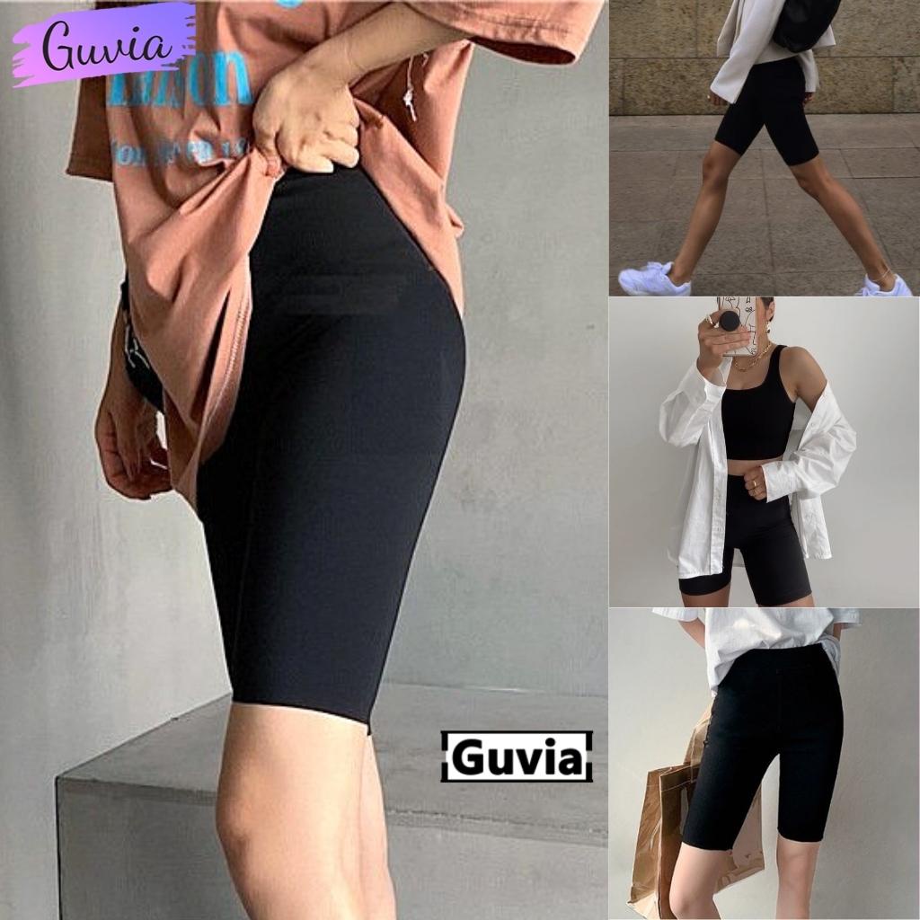 Quần LEGGING Nữ Lửng Chất Thun Thái, Quần Legging Đùi Cạp Cao Dáng Ôm Mặc Tập Gym Yoga Freesize GUVIA