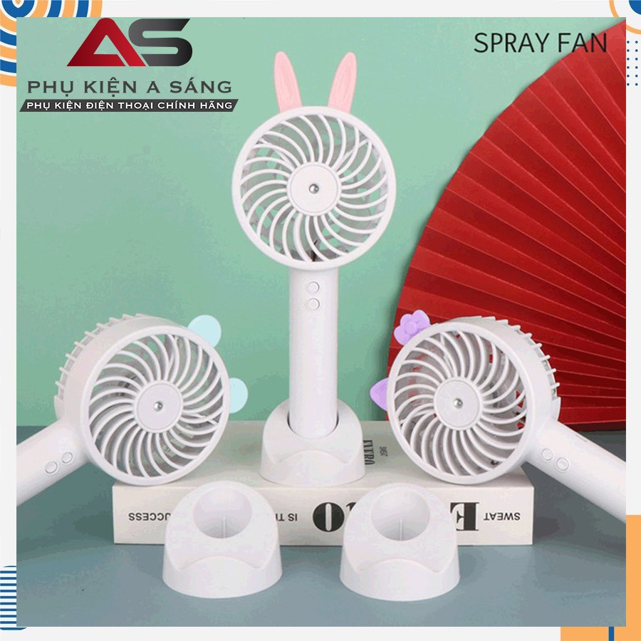 [ Có Video] Quạt Phun Sương Tự Động Cầm Tay Mini Có Đế Điện Thoại Portable USB Fan [ Cáp sạc + pin + ống lấy nước]