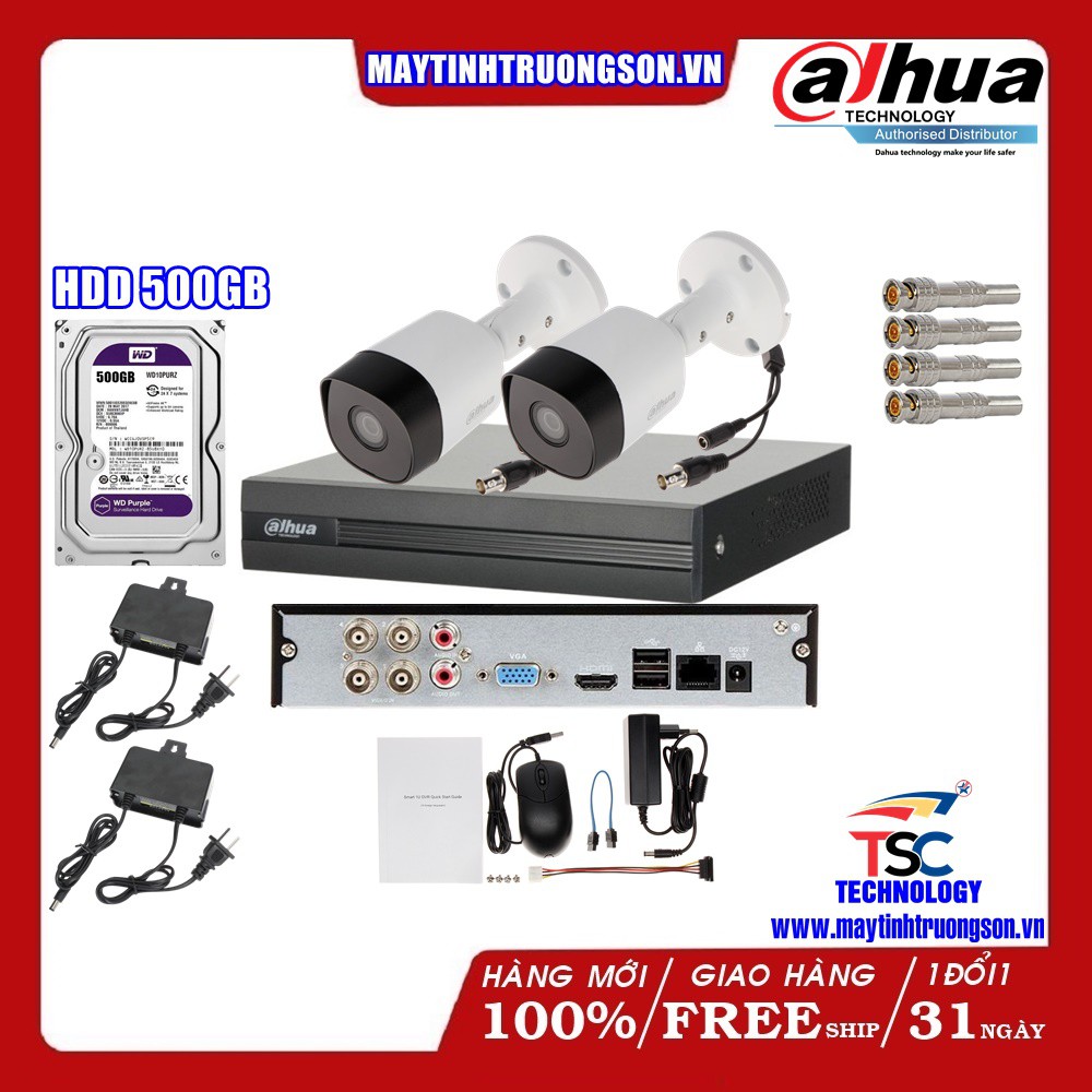 Combo Camera TSCD42T DAHUA 2 Mắt Cam 2M Dahua DSS | Kèm Ổ Cứng Lưu Trữ 2Tb/ 2000Gb