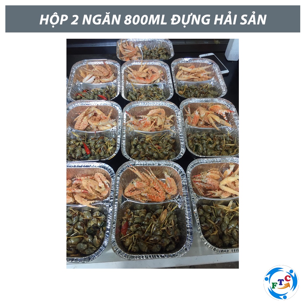 SET 10 HỘP NHÔM 2 NGĂN 800ML (KHAY GIẤY BẠC CÓ NẮP) - FOOD ALUMINUM BOX - ĐỰNG THỰC PHẨM DÙNG 1 LẦN