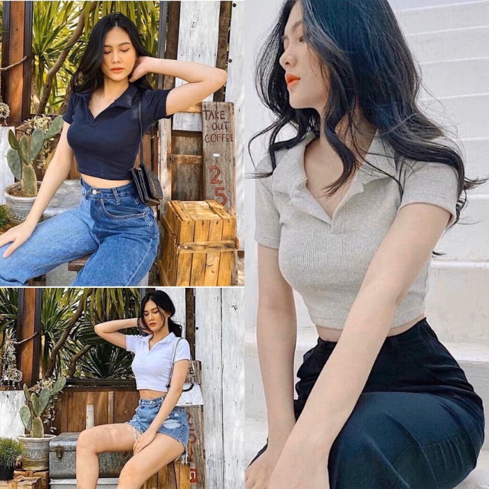 áo thun nữ croptop body có cổ chất liệu thun cotton 0083