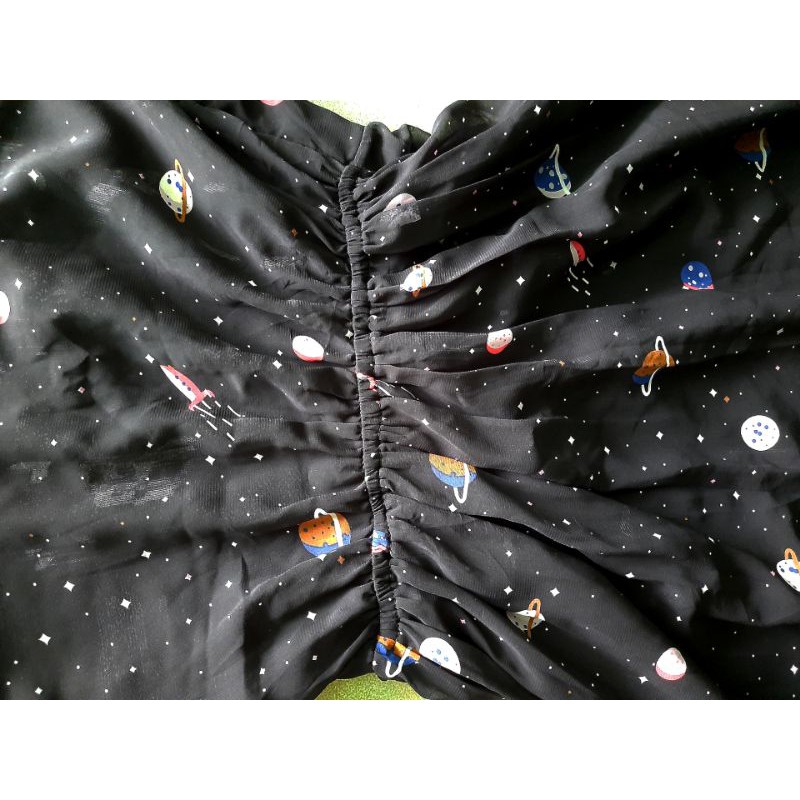 Đầm voan cổ tàu midi đen galaxy tay lỡ trẻ trung (thanh lý)