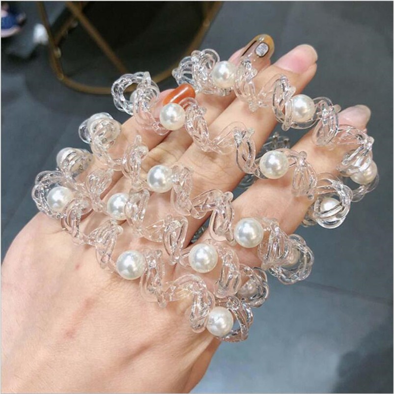 Dây buộc tóc trong suốt đính ngọc trai phong cách thời trang Hàn Quốc cho nữ