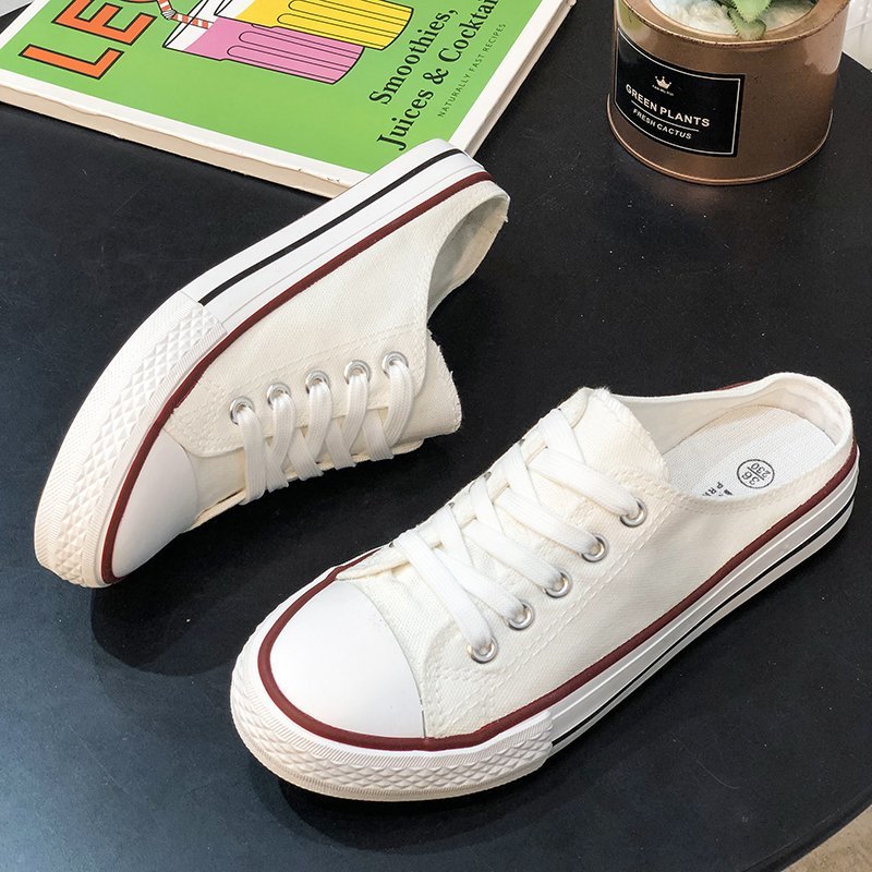 [Ready stock] Women's casual canvas shoes slippers Fashion all-match canvas slippers Convenient personality dual-purpose canvas slippers for women