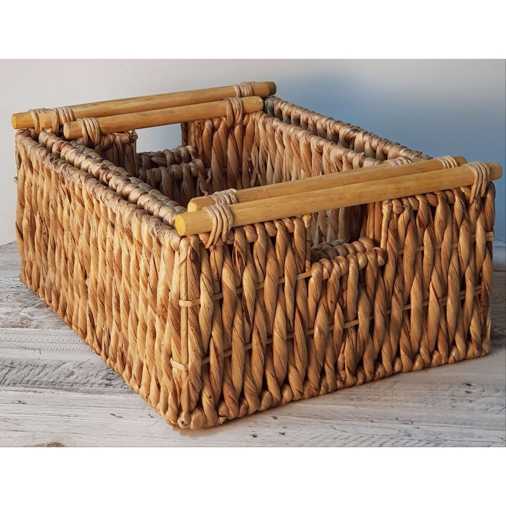 HASA- Giỏ lục bình quai gỗ, 3 kích thước, 4 màu sắc, 100% handmade