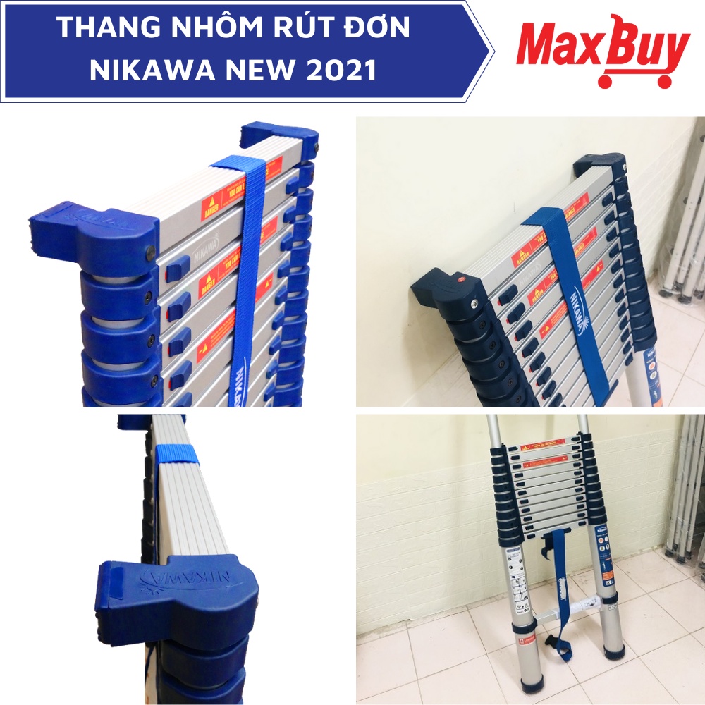 Thang nhôm rút đơn xếp gọn đa năng 11-14 bậc 3,2 đến 4,8m nhập khẩu Nhật Nikawa PRO bảo hành 18 tháng giao hỏa tốc HN