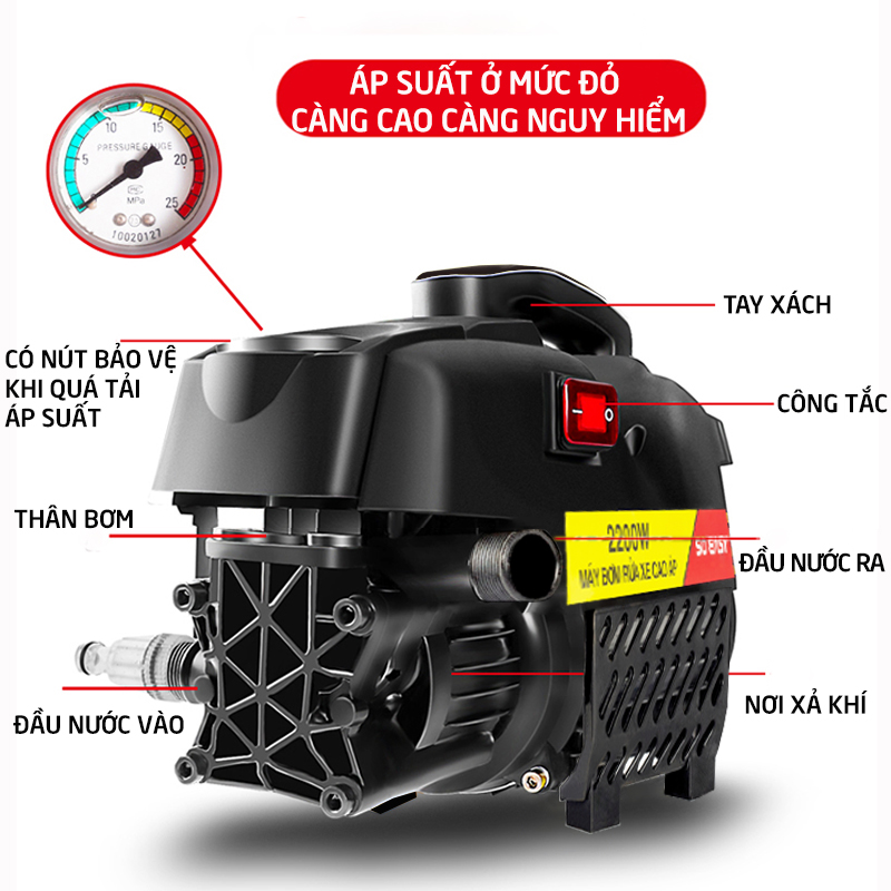 Máy rửa xe gia đình công suất 2200W vòi bơm áp lực cao C0002B3