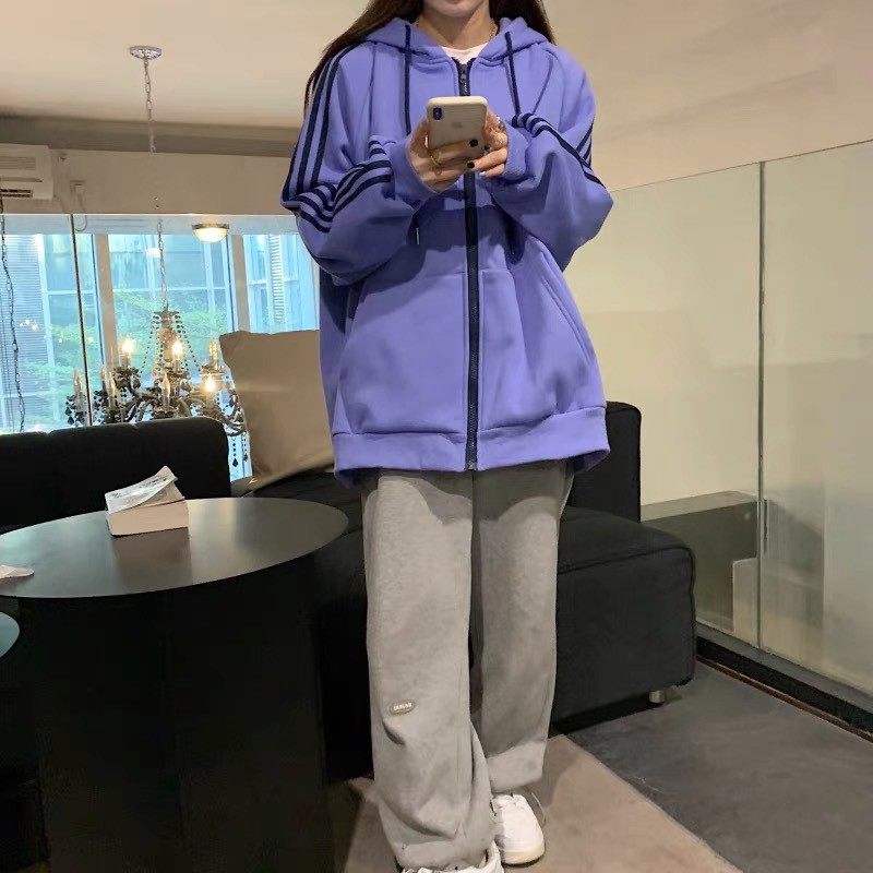 Áo khoác nỉ bông unisex 3 sọc thu đông chất nỉ trơn cotton4 màu hot form rộng 2021 | BigBuy360 - bigbuy360.vn