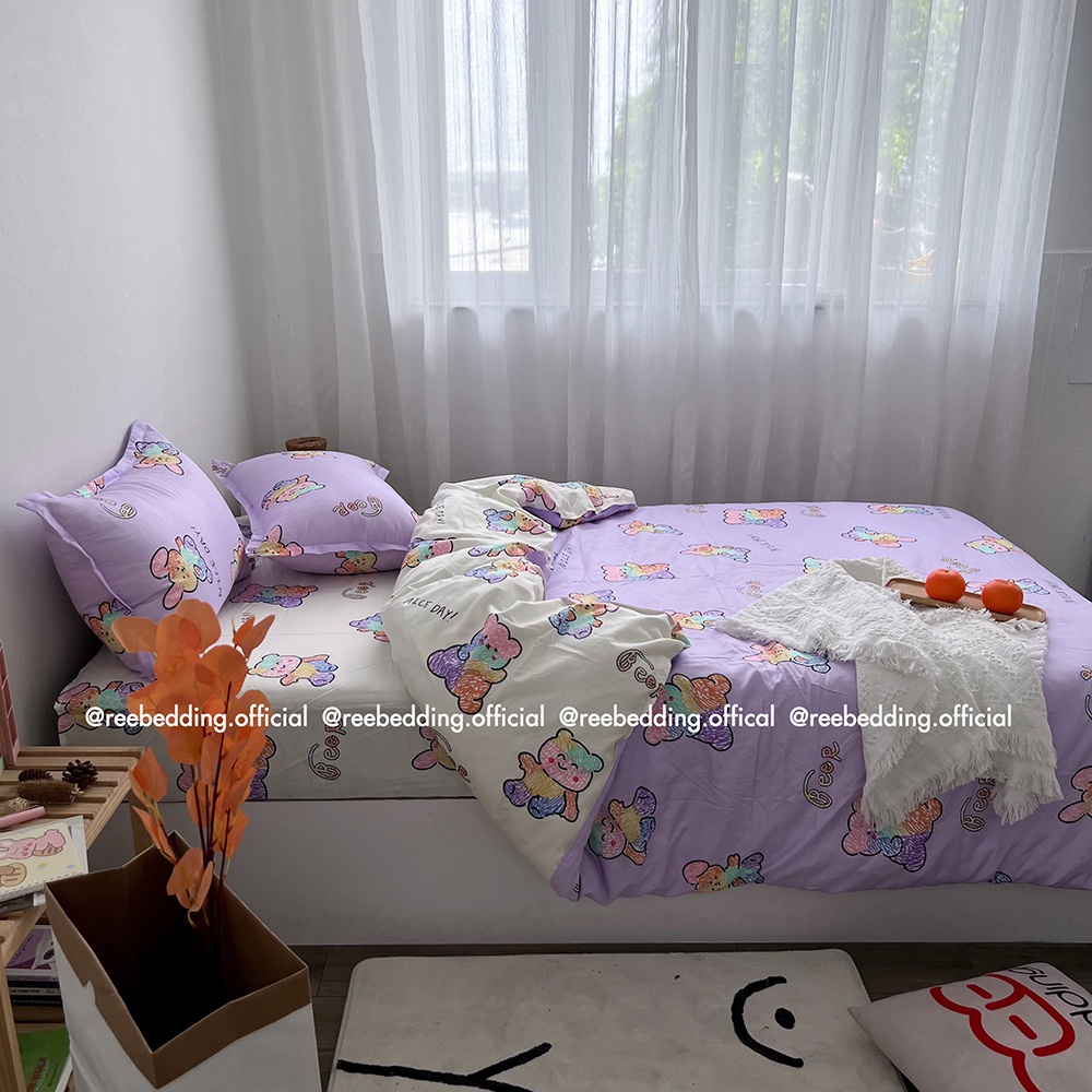 Bộ chăn ga gối Poly Cotton REE Bedding gấu tím đủ size giường nệm PLC153