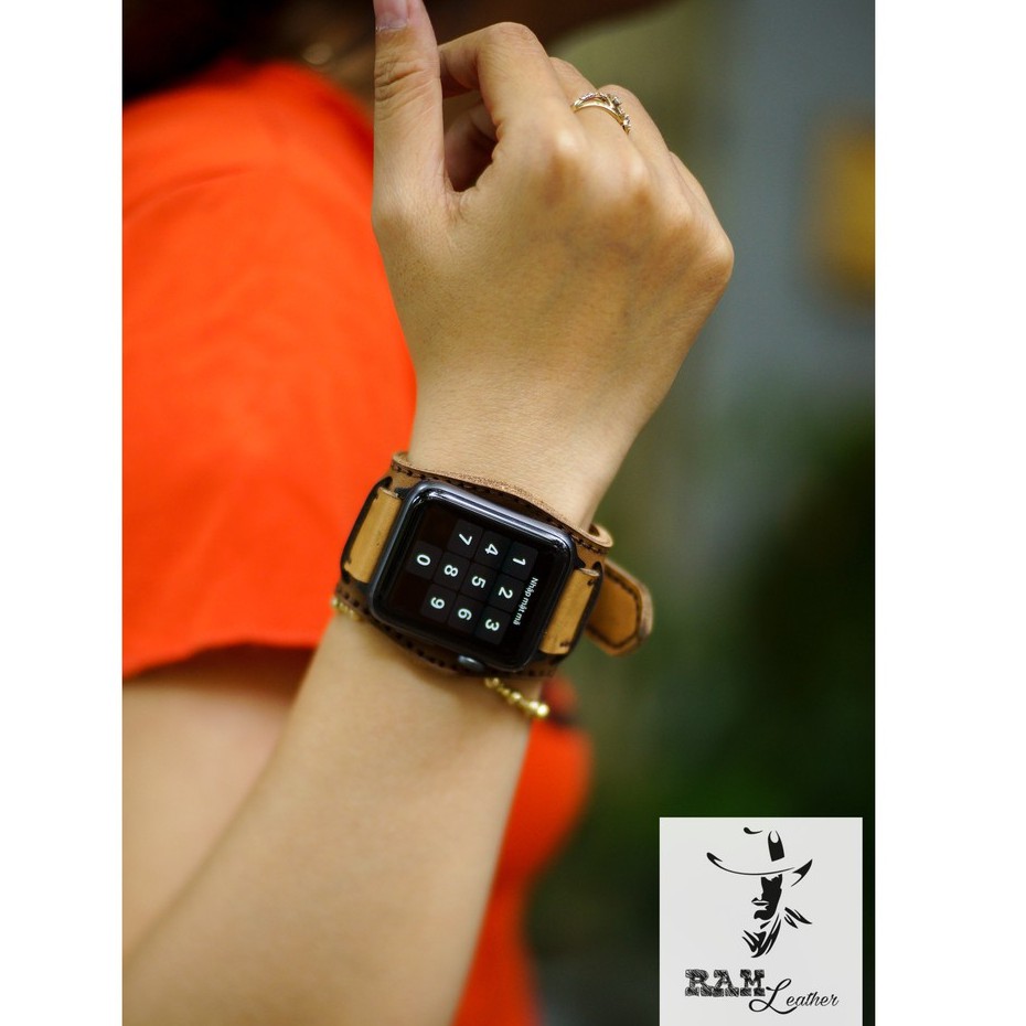 Combo Dây đồng hồ RAM Leather vintage B2 1986 da bò thật màu vàng quân đội vintage