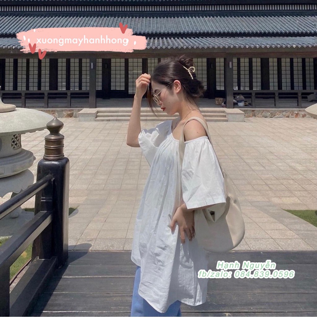 Váy babydoll trễ vai trơn, Áo váy trễ vai mặc 2 kiểu Hàn Quốc
