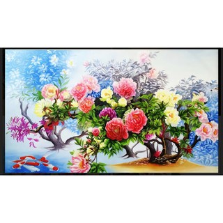 tranh hoa mẫu đơn 3d dán tường in Vải Lụa 120x80cm