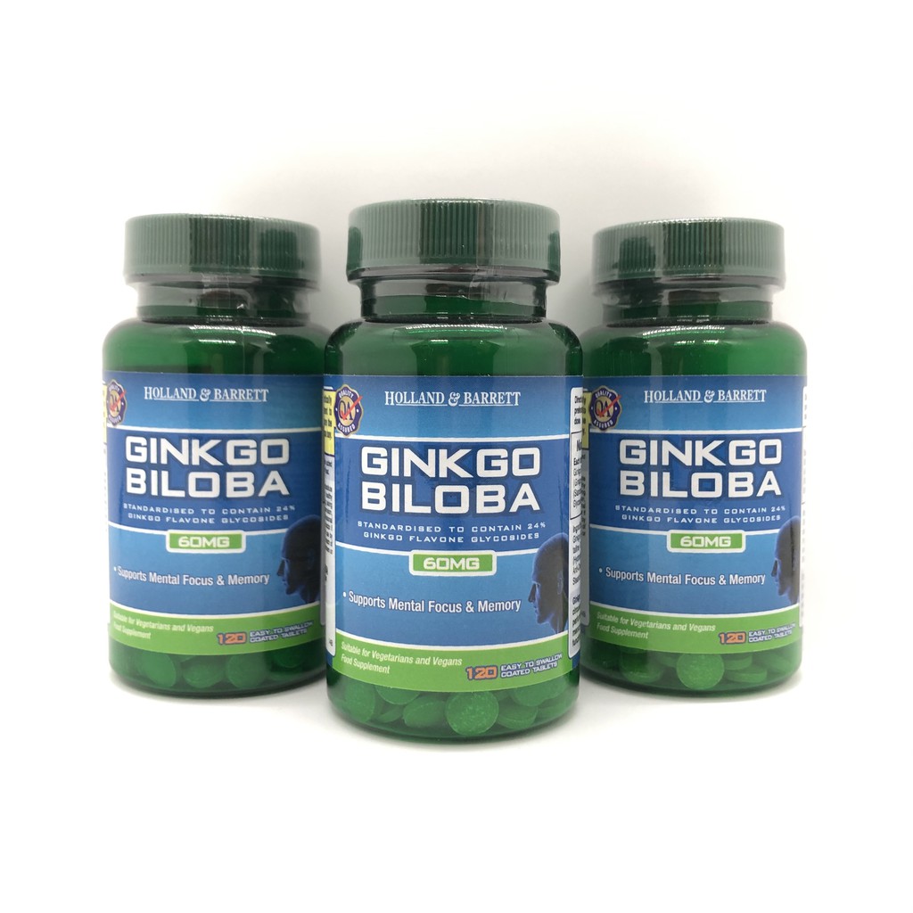 Viên uống bổ não Ginkgo Biloba 60mg 120 viên chính hãng Holland Barret Anh