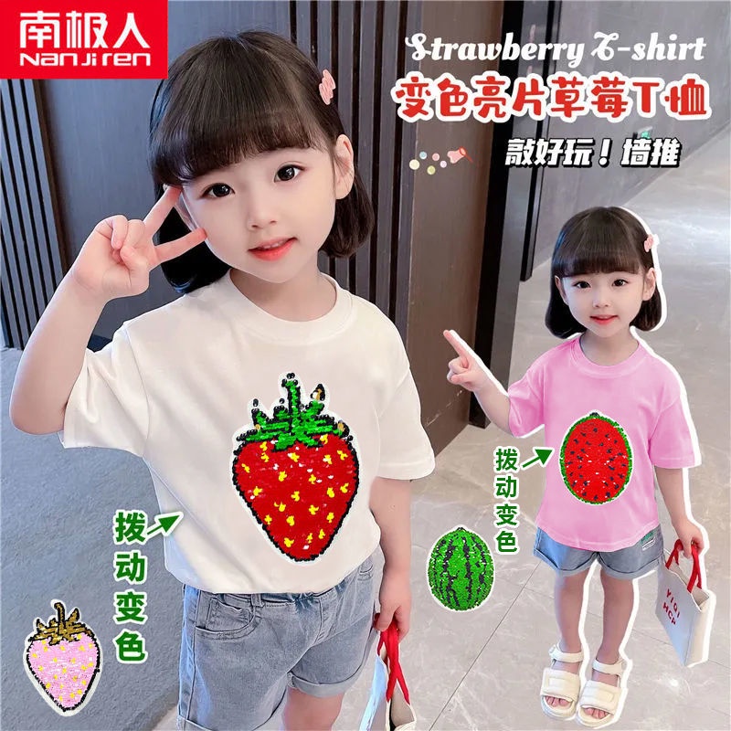 Áo Thun Cotton Ngắn Tay Đính Kim Sa Lấp Lánh Phong Cách Phương Tây Thời Trang Mùa Hè Mới Cho Bé Gái