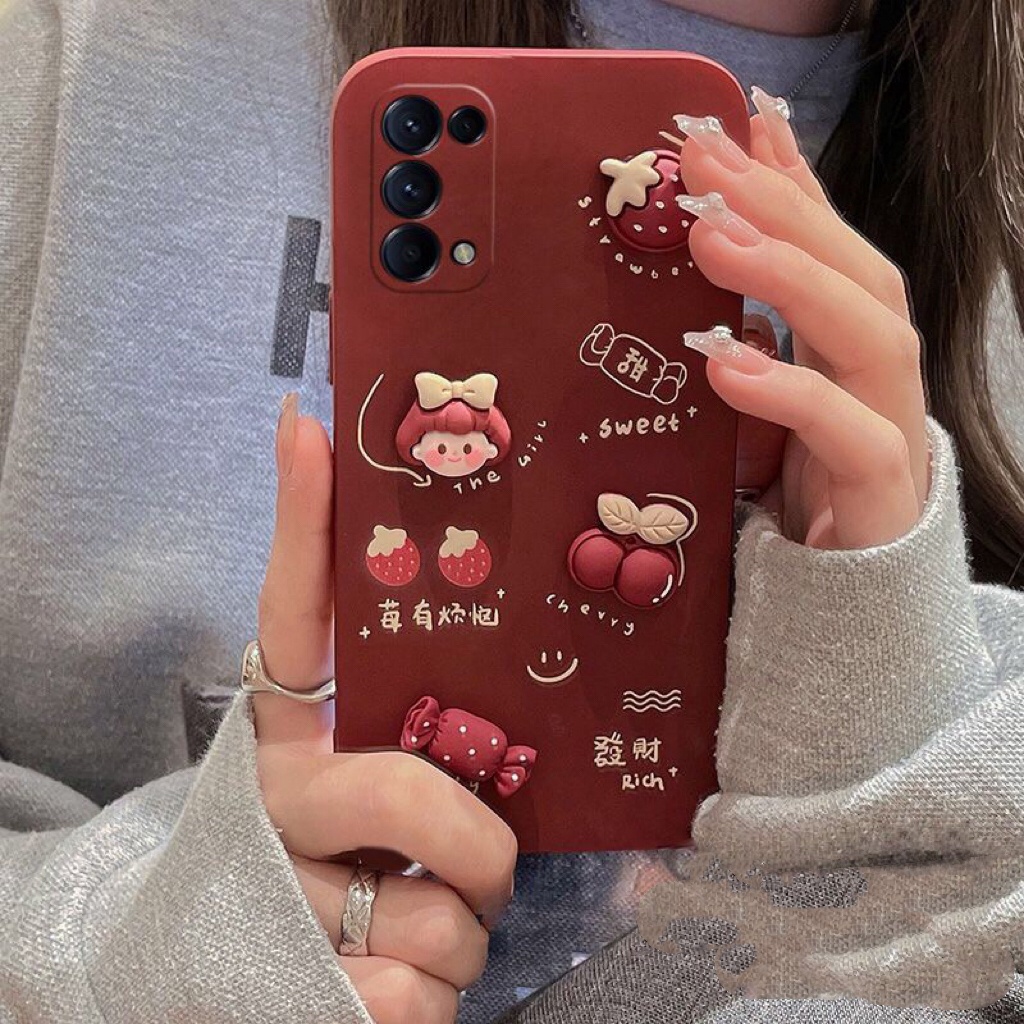 Ốp điện thoại silicon mềm màu kẹo hình cô gái 3d màu đỏ rượu vang độc đáo cho OPPO Reno2F Reno Reno2 Reno5 Reno5pro