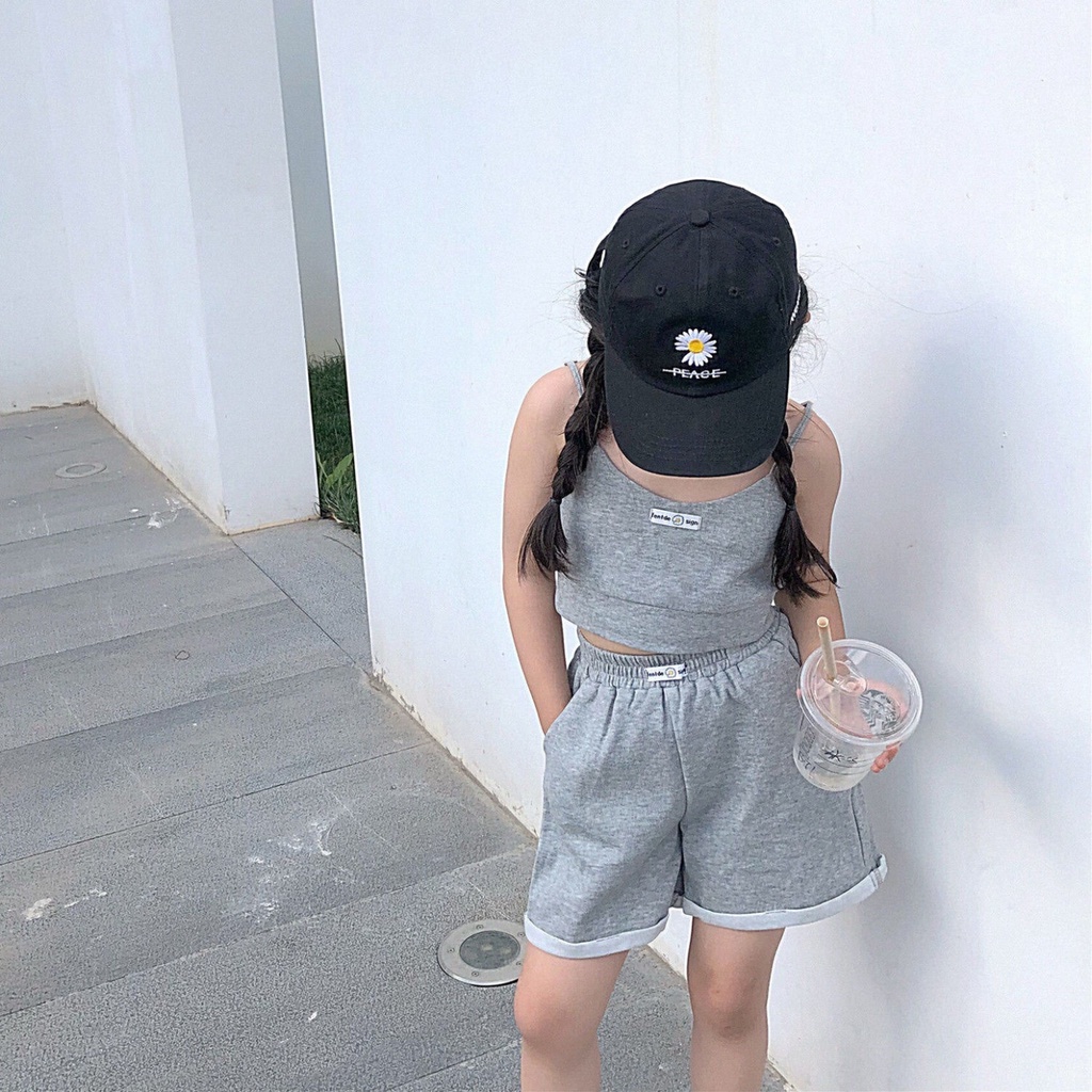 Bộ Đồ Thể Thao Hai Mảnh Áo Hai Dây Và Quần Ngắn Phong Cách Hàn Quốc Thời Trang Mùa Hè Cho Bé Gái