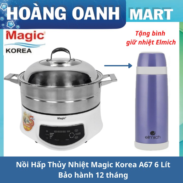 Nồi Hấp Thủy Nhiệt Magic Korea A67 6 Lít Công Suất 1500W  hấp thịt, rau, củ quả, cá,trứng....Bảo Hành 12 tháng