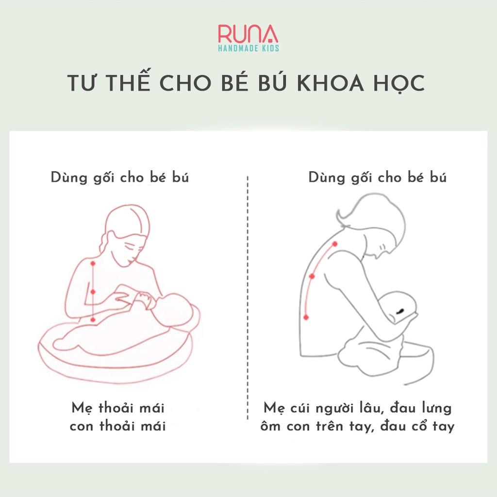 Gối hỗ trợ cho bé bú đa năng cao cấp RUNA KIDS cotton Hàn đẹp thoáng mát hoạ tiết dễ thương an toàn cho bé