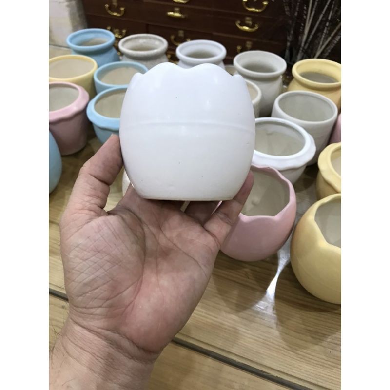 Chậu trồng cây cảnh - Sen Đá - Xương Rồng - Hoa nhỏ - Kiểu vành TRÒN MIỆNG TRỨNG - MS105 gốm Sứ Bát Tràng.