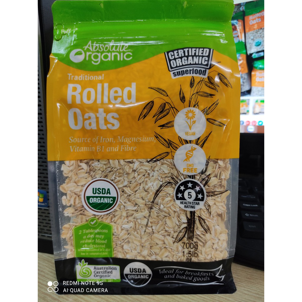 Yến mạch tươi Úc hữu cơ Absolute Organic Rolled Oat 700g (hàng nhập khẩu)
