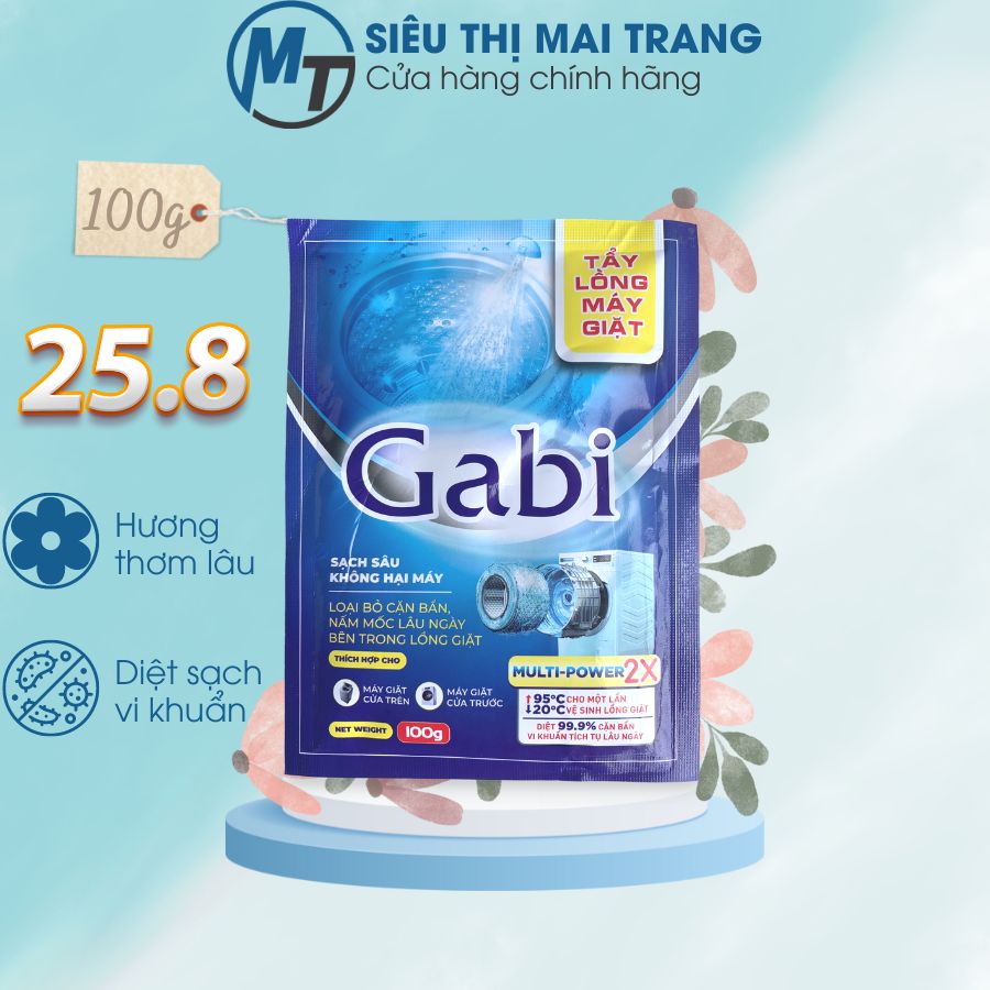 Bột tẩy vệ sinh lồng máy giặt Gabi làm sạch bụi bẩn máy giặt cửa trên, cửa trước tăng tuổi thọ máy khối lượng 100gr