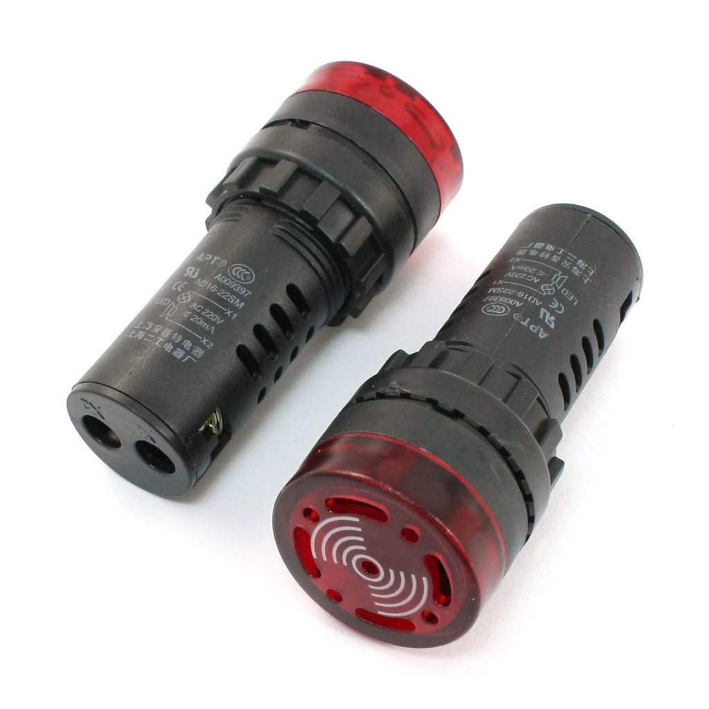Đèn Báo Có Còi AD22 Màu Đỏ phi 22mm, Còi cảnh báo AD16-22SM 220v có đèn lắp trong tủ điện, Thiết Bị Điện Hai Tùng