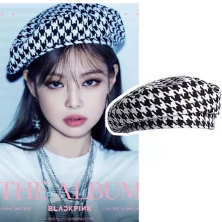 Nón beret họa tiết sọc caro trắng đen phong cách Hàn Quốc cổ điển thời trang cho nữ