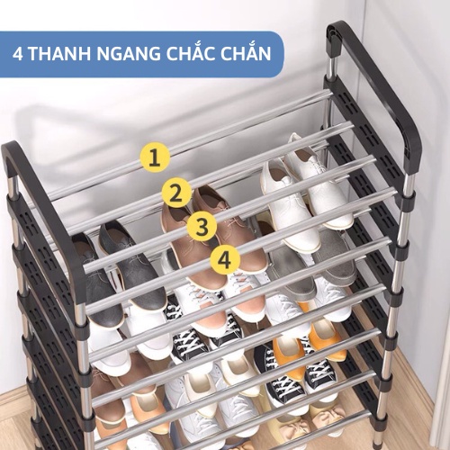 Kệ Để Giày Dép 4-5 Tầng Chắc Chắn /Giá Để Giày Dép , Để Đồ Hình Chữ L Kèm 8 Móc Có Thể Tháo Rời 88405