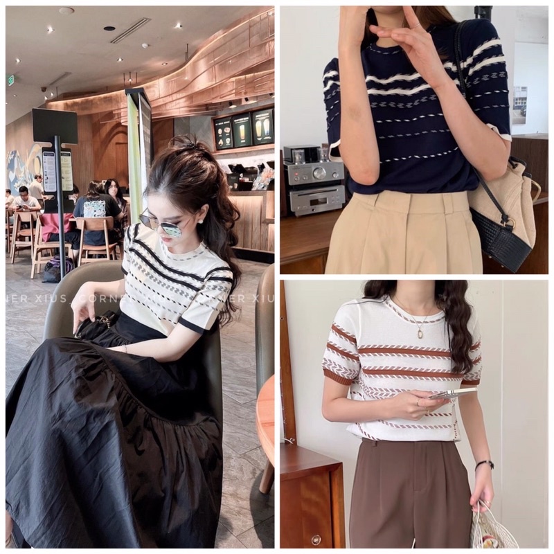 Áo len mongtoghi kẻ ngang 3 màu siêu xinh