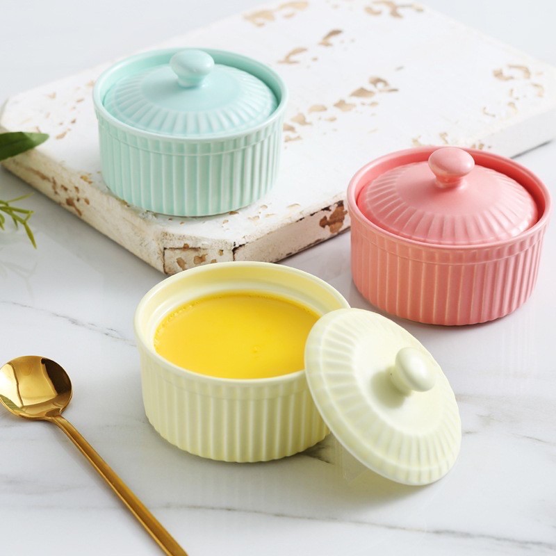 Khuôn sứ Ramekin có nắp làm bánh, pudding, sữa chua ăn dặm cho bé - Ăn dặm LINKLINK STORE
