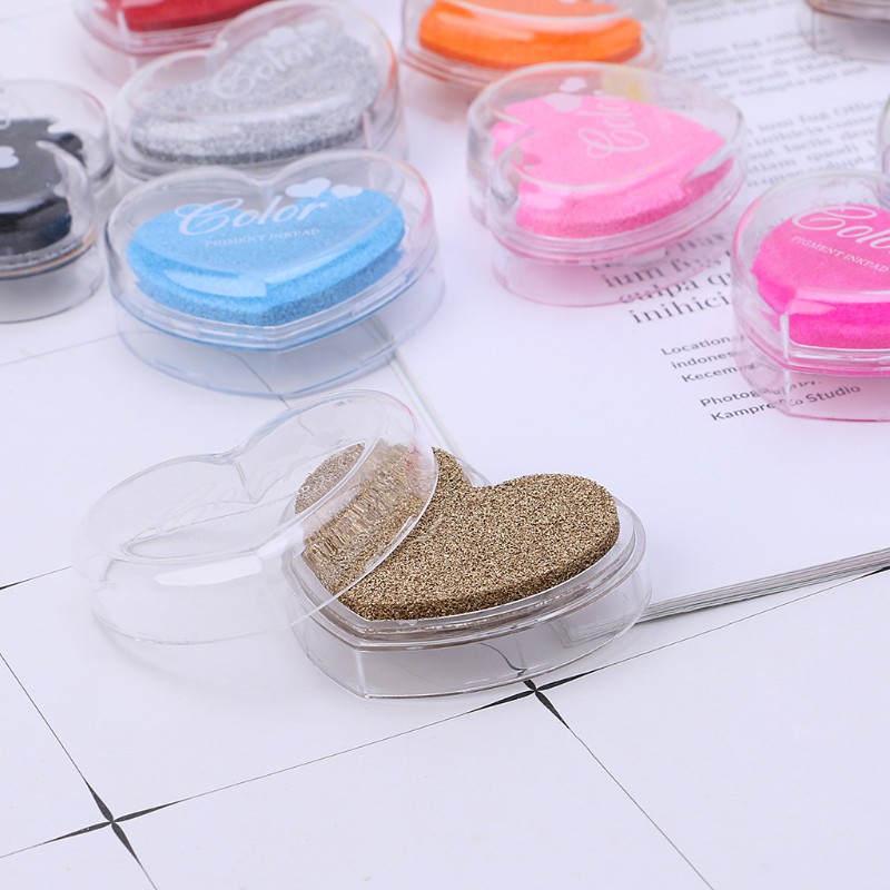 ❤❤Heart Shaped Colorful Oil Ink Pad Rubber Stamp Partner Craft Rainbow