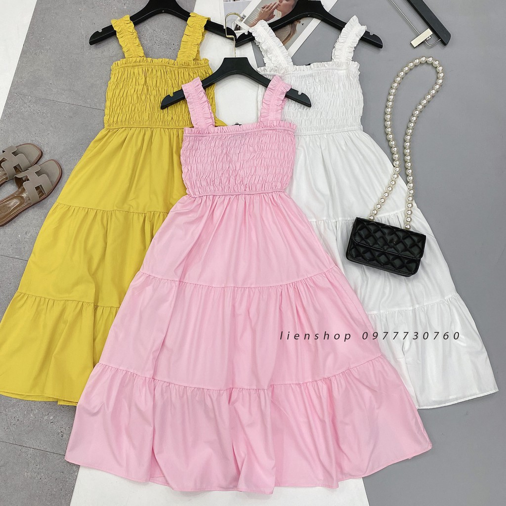 [ ảnh thật ] váy hai dây nữ bản to bo chun | BigBuy360 - bigbuy360.vn
