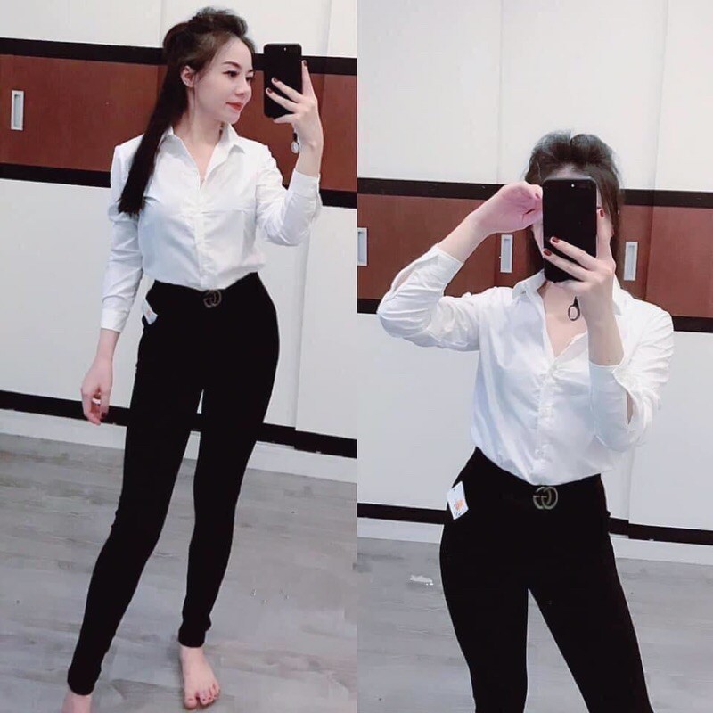 Áo sơ mi nữ tay dài chất vải mềm mát không nhăn | BigBuy360 - bigbuy360.vn