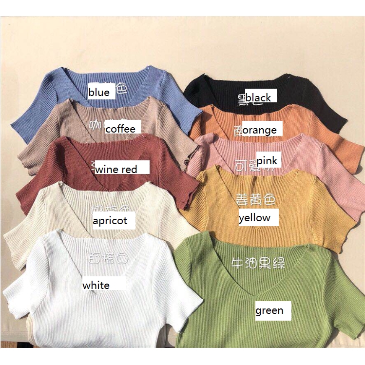 Áo thun dệt kim cổ chữ V màu trơn dáng ôm cho nữ | BigBuy360 - bigbuy360.vn