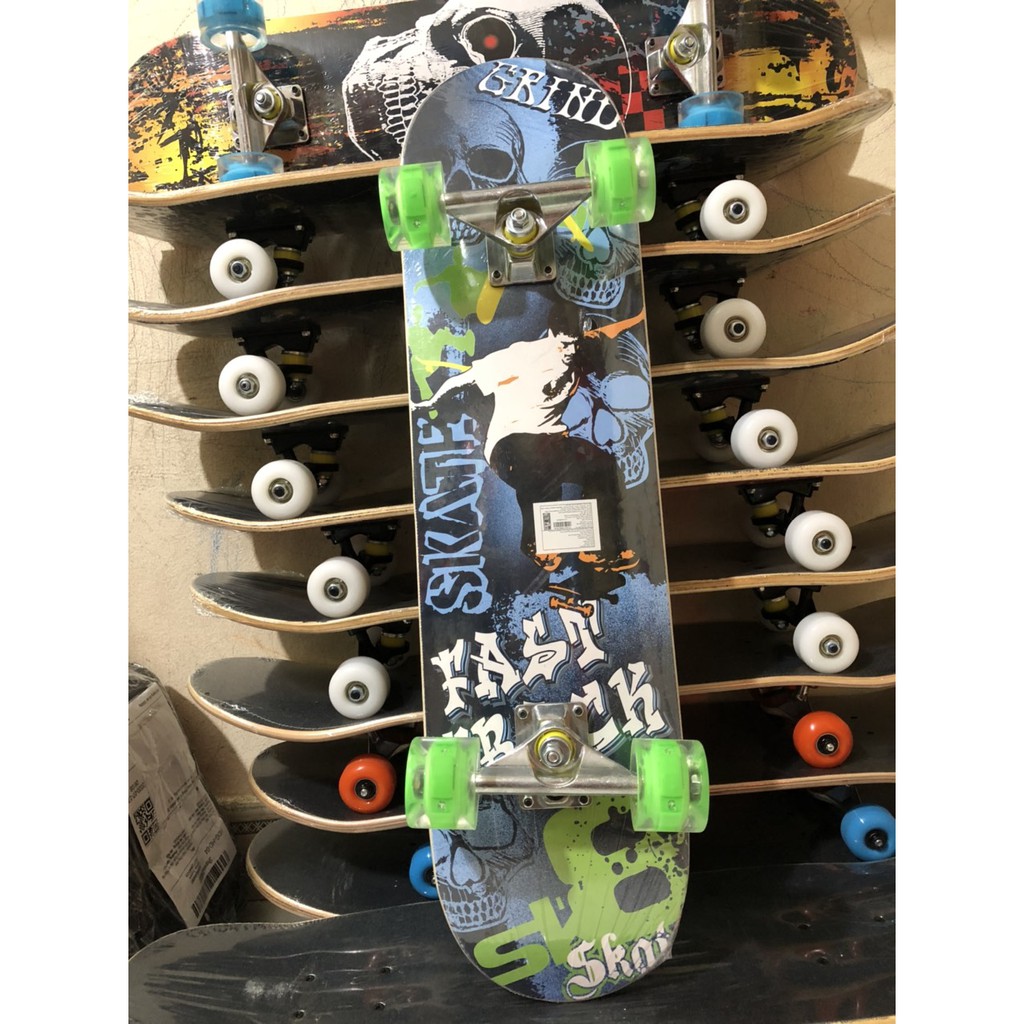 Ván trượt Skateboard thể thao mặt nhám đen bánh cao su có Led sáng nhiều hình