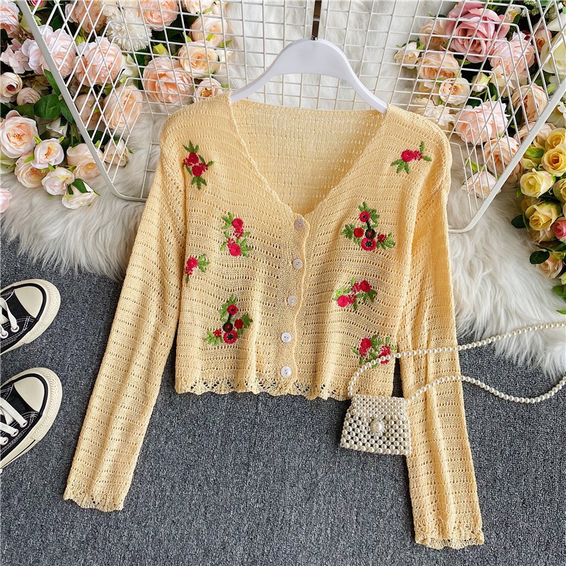Áo Khoác Cardigan Cổ Chữ V Thêu Họa Tiết Xinh Xắn Theo Phong Cách Hàn Quốc | BigBuy360 - bigbuy360.vn