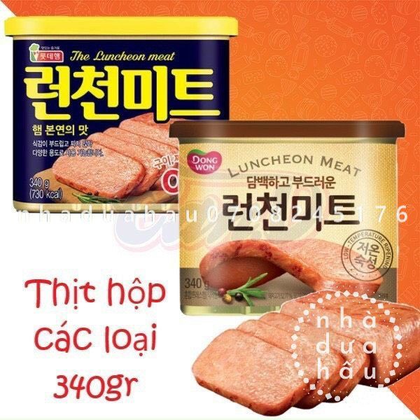 Một hộp thịt hộp Lotte Lunchoen Meat Hàn Quốc 340g 2 màu