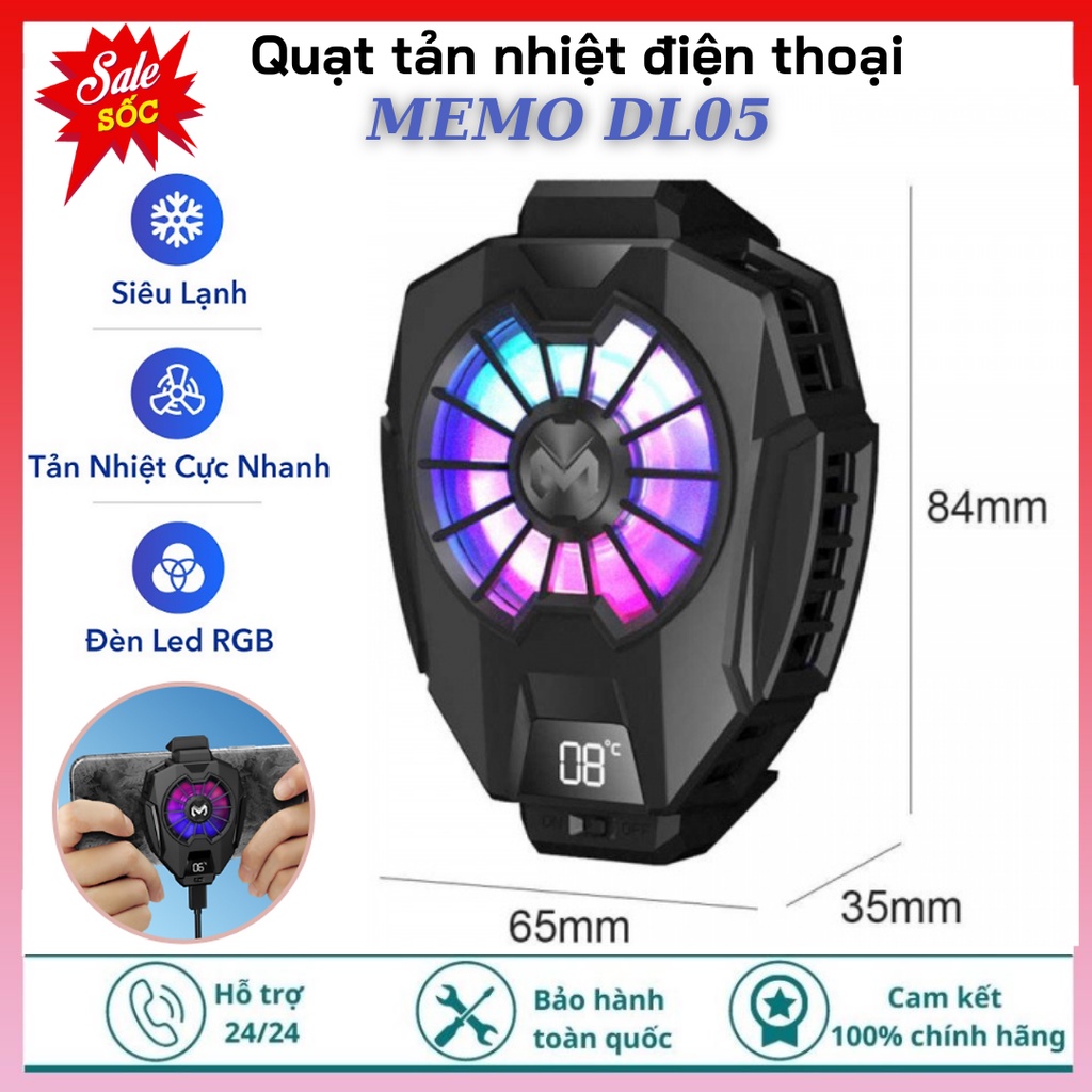 Quạt tản nhiệt điện thoại MEMO DL05, làm mát bằng sò lạnh siêu mát, có màn hình hiển thị nhiệt độ, Kẹp thu vào 2 chiều