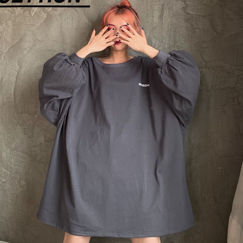 Áo thun SUXI tay dài dáng rộng dài màu trơn phong cách Hàn Quốc thời trang dành cho nữ với nhiều màu tùy chọn