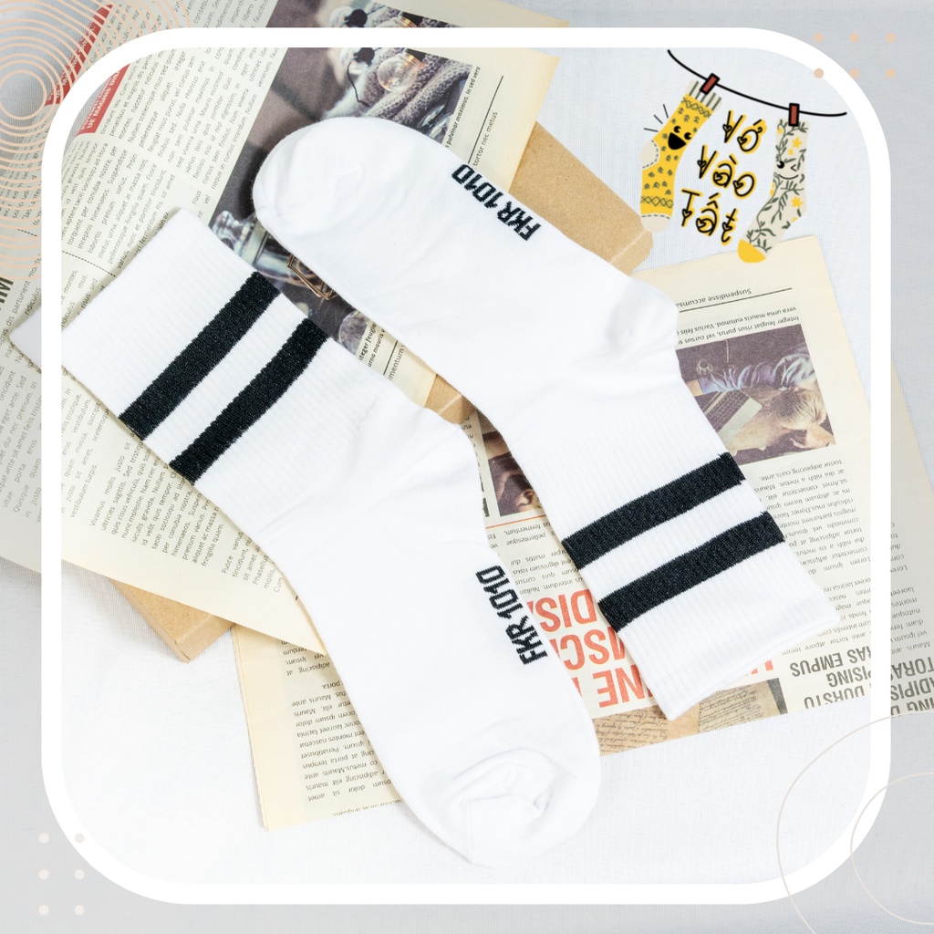 TẤT VỚ CỔ CAO UNISEX TRẮNG ĐEN SỌC NGANG