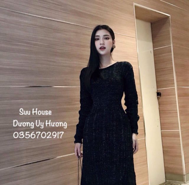 Đầm suông tay dài khoét lưng sang chảnh