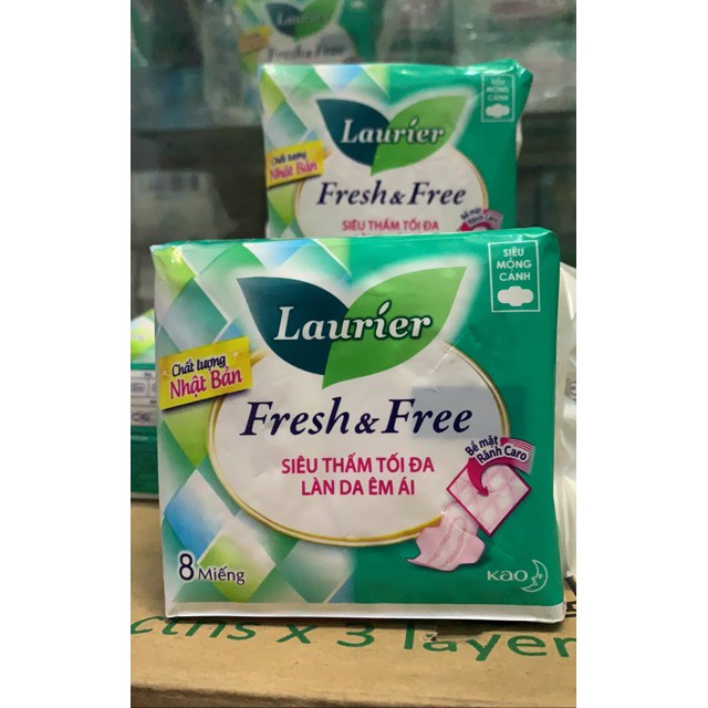 Băng vệ sinh Laurier Fresh and Free siêu mỏng có cánh và không cánh 8 miếng