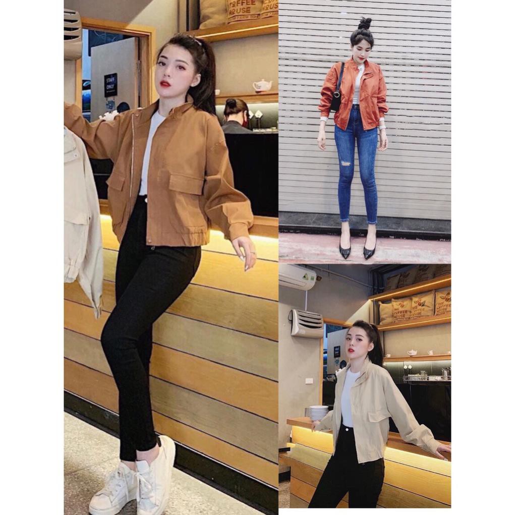 TRỢ GIÁ SỐC] Áo Khoác Bomber Jackets Nữ Dáng Croptop Chất Kaki Tay Dài_Cá Tính_Cực Ngầu| Siêu Đẹp