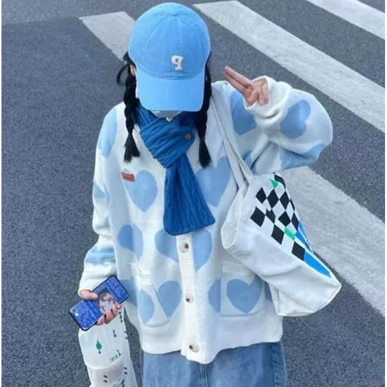 Áo khoác Cardigan len hình trái tim oder taobao