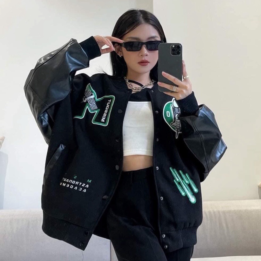 Áo Khoác Bomber - áo Bomber Nỉ Phối Tay Da Chữ M Form Rộng Hot Trend | BigBuy360 - bigbuy360.vn