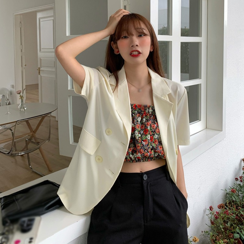 Áo Khoác Blazer Tay Ngắn Dáng Rộng Màu Sắc Kẹo Ngọt Phong Cách Hàn Quốc Cho Nữ | BigBuy360 - bigbuy360.vn
