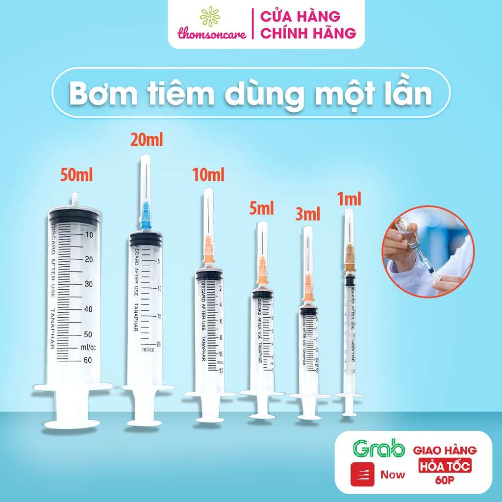 Bơm tiêm y tế đủ loại 1ml 3ml 5ml 10ml 20ml 50ml - An toàn